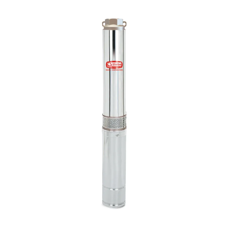 Bomba Thebe 4″ · 0,5 cv · 3,6 mil L/h · 69 m de altura · 4 polegadas